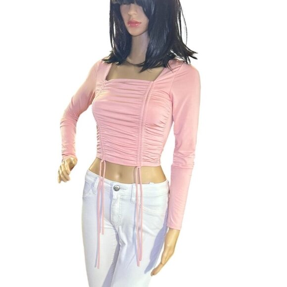 (5 for $25) Long Sleeve Ruched Crop Top in Rose Size Small - Picture 1 of 5